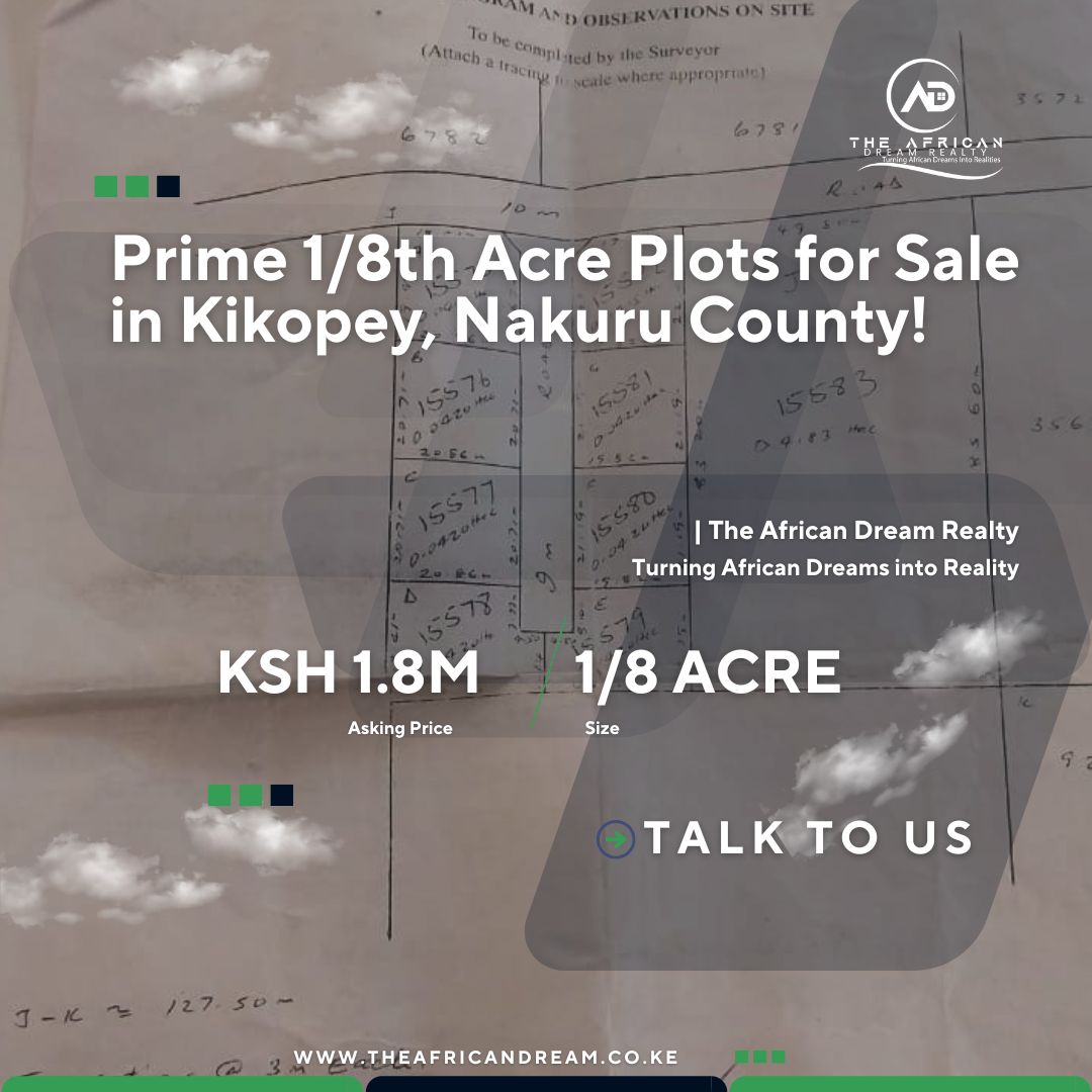 8 Prime 1/8th Acre Plots for Sale in Kikopey, Nakuru County! 